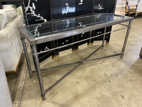 Industrial Heavy Metal Glass Top Table
