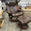 EKORNES Brown Leather Stressless Recliner with Ottoman