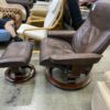 EKORNES Brown Leather Stressless Recliner with Ottoman