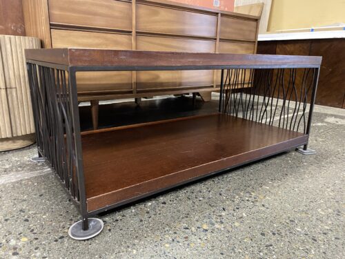 Dark Wooden Coffee Table w/ Waving Metal Sides