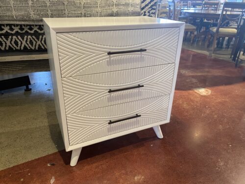 Modern Geometric Carved Three Drawer Dresser - White