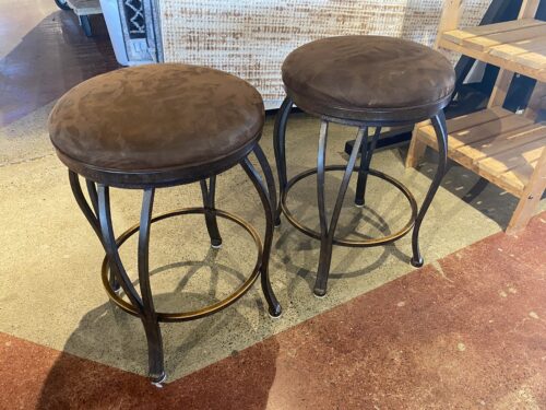 Swivel Stool with Metal Frame and Brown Seat (Set of Two)