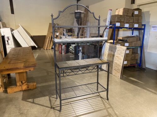 Wrought Iron Bakers Rack with Tile Top and Glass Shelves
