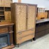Vintage MCM Walnut Cane Armoire