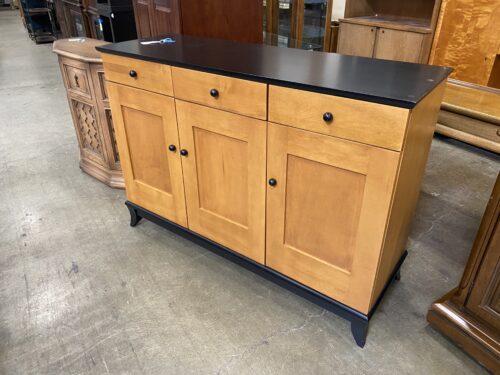 Blonde Wood Buffet Cabinet with Black Accents