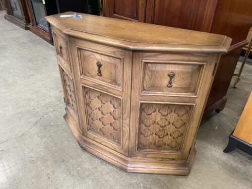 Aged Oak Finished Half-Octagon Console Cabinet