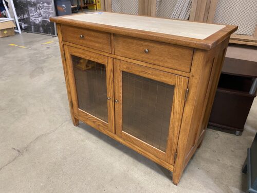 Vintage Gold Muntined Cabinet with Travertine Top