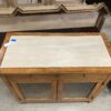 Vintage Gold Muntined Cabinet with Travertine Top
