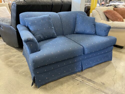 Navy Blue Floral Design Skirted Loveseat