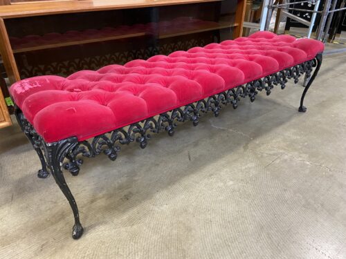 Vintage Victorian Inspired Red Velvet Tufted Bench