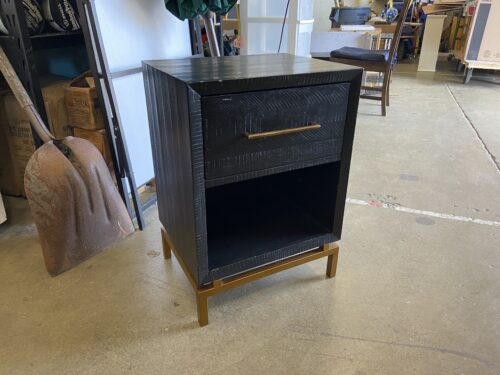 WEST ELM Alexa Black Acacia Nightstand with Antiqued Bronze Hardware