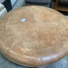Large Round Leather Ottoman with Colonial Style Wooden Legs
