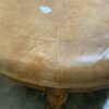 Large Round Leather Ottoman with Colonial Style Wooden Legs