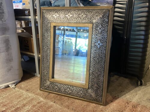 Embossed Silver Metal Frame Wall Mirror