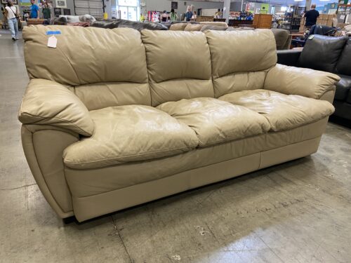 Light Beige Leather 3 Seat Sofa