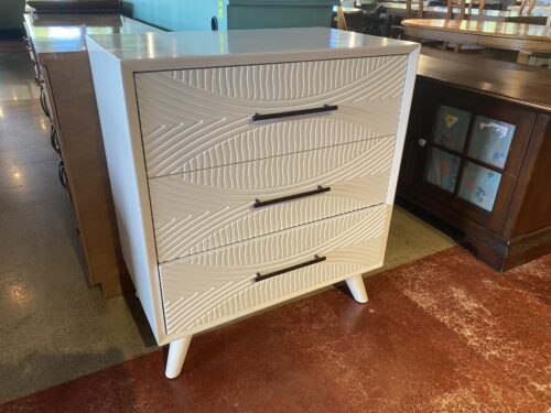 Modern Geometric Carved Three Drawer Dresser - White