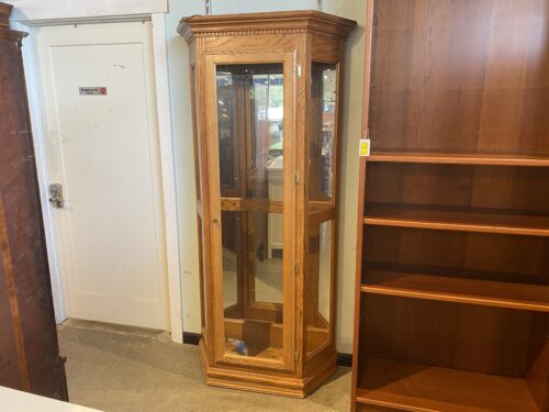 Trapezoid Shaped Curio Cabinet with Mirrored Back