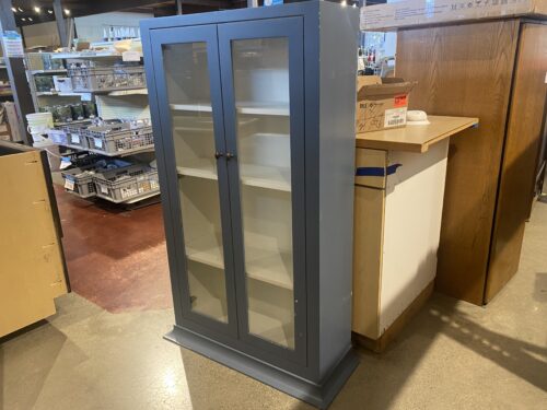 Stormy Blue Glass Door Cabinet w/ Adjustable Shelves