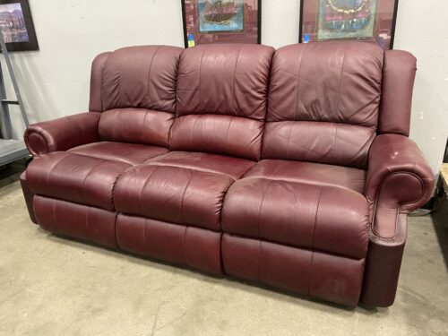 Burgundy Leather Roll Arm Double Recliner