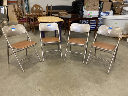 SAMSONITE Vintage Set of 4 Metal Folding Chairs with Leather Seat