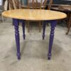 Natural Wood Drop Leaf Round Dining Table with Purple Base