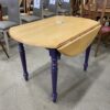 Natural Wood Drop Leaf Round Dining Table with Purple Base