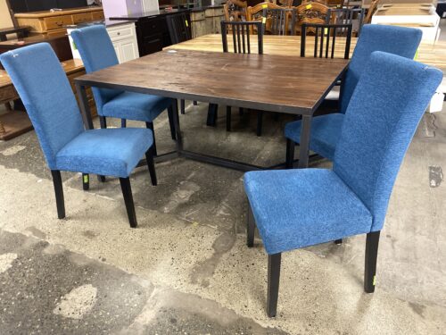 Modern Industrial Dining Set with Teal Chairs