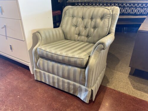 Seafoam Skirted Silk Striped Stationary Armchair