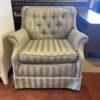 Seafoam Skirted Silk Striped Stationary Armchair