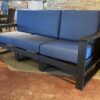 Black Outdoor Bench w/ Blue Cushions