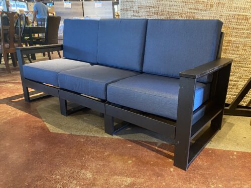 Black Outdoor Bench w/ Blue Cushions