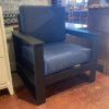 Black Outdoor Chair w/ Blue Cushions