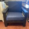 Black Outdoor Chair w/ Blue Cushions