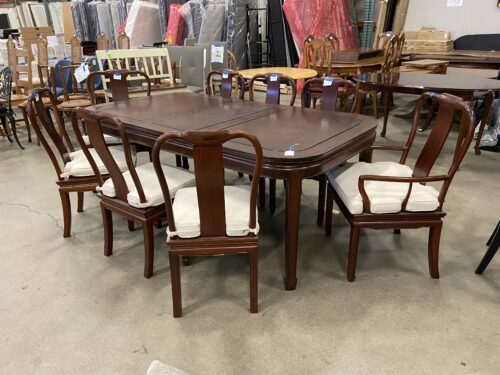 Rosewood Dining Table with Leaf Insert and 8 Chairs with Custom Upholstered Seat Cushions