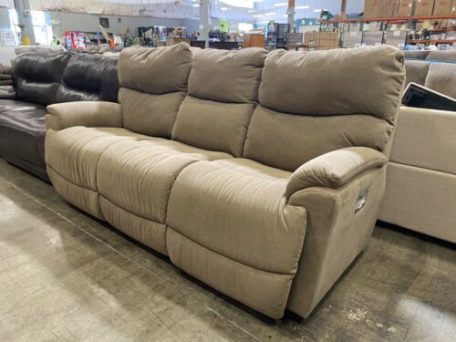 LA-Z-BOY Khaki Fabric Padded Arm 2x Recliner (No Remotes)