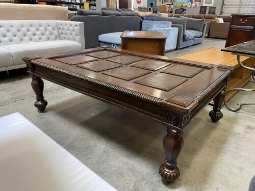 Dark Wood XL Coffee Table with Ribbed Frame