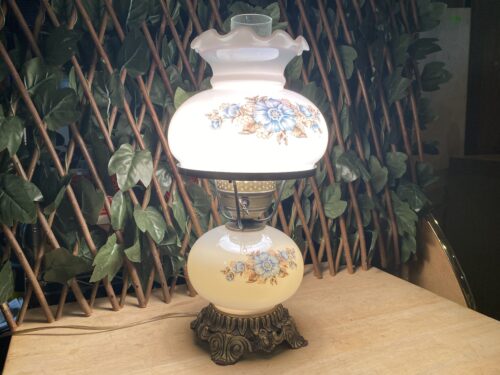 Vintage Blue & Pink Floral 3-Way Hurricane Lamp