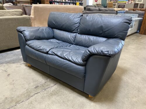 Blue Leather Plush Cushioned Loveseat