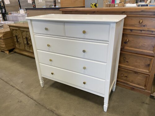 White 5 Drawer Dresser with Golden Hex Pulls