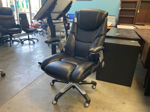 Plush Black Leather Rolling Office Chair