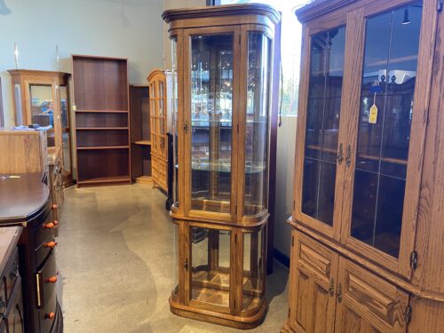 PULASKI Curved Glass Adjustable Shelf Display Cabinet