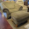 Wide Arm Grey-Green Armchair & Ottoman