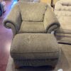 Wide Arm Grey-Green Armchair & Ottoman
