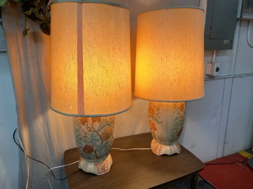 Pair of Vintage Floral Ceramic Table Lamps