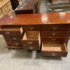 Polished Red Wood and Brass 9 Drawer Dresser