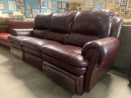 Burgandy Leather Sofa w/ Nail Head Trim