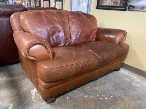 Burnt Sienna Leather Loveseat