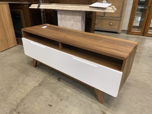 MODWAY Walnut Finished White Drawer Modern TV Stand