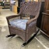 Dark Wicker Rocking Chair w/ Grey Cushion