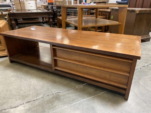Mid-Century Modern Walnut Finished Sliding Door Coffee Table